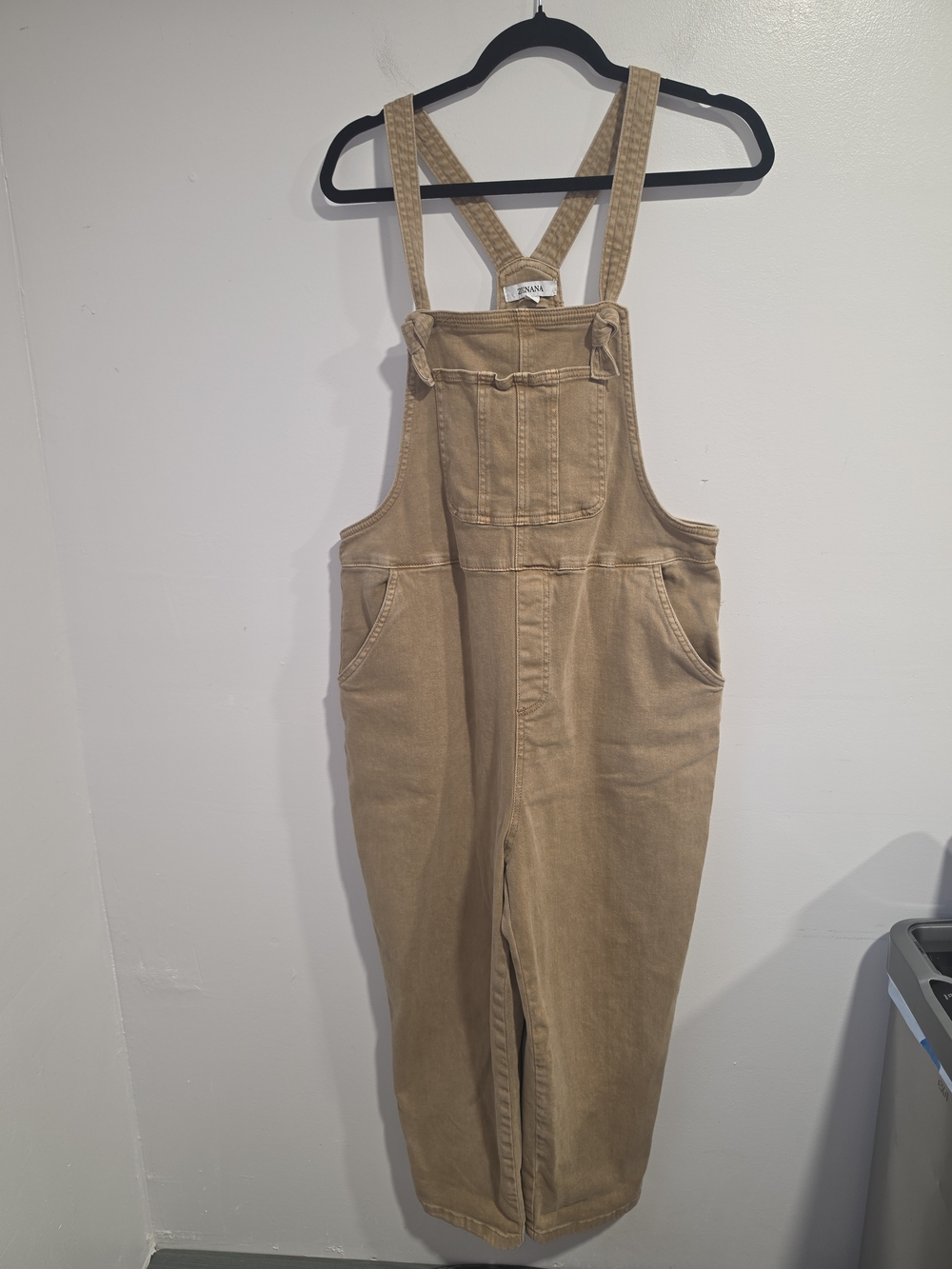 Zenana Outfitters Tan Cotton Stretch Women's Overalls with Front Bib Size Large